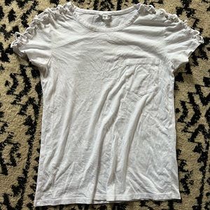 Guess White Pocket Tee With Lace Up Shoulder Detailing Size XS